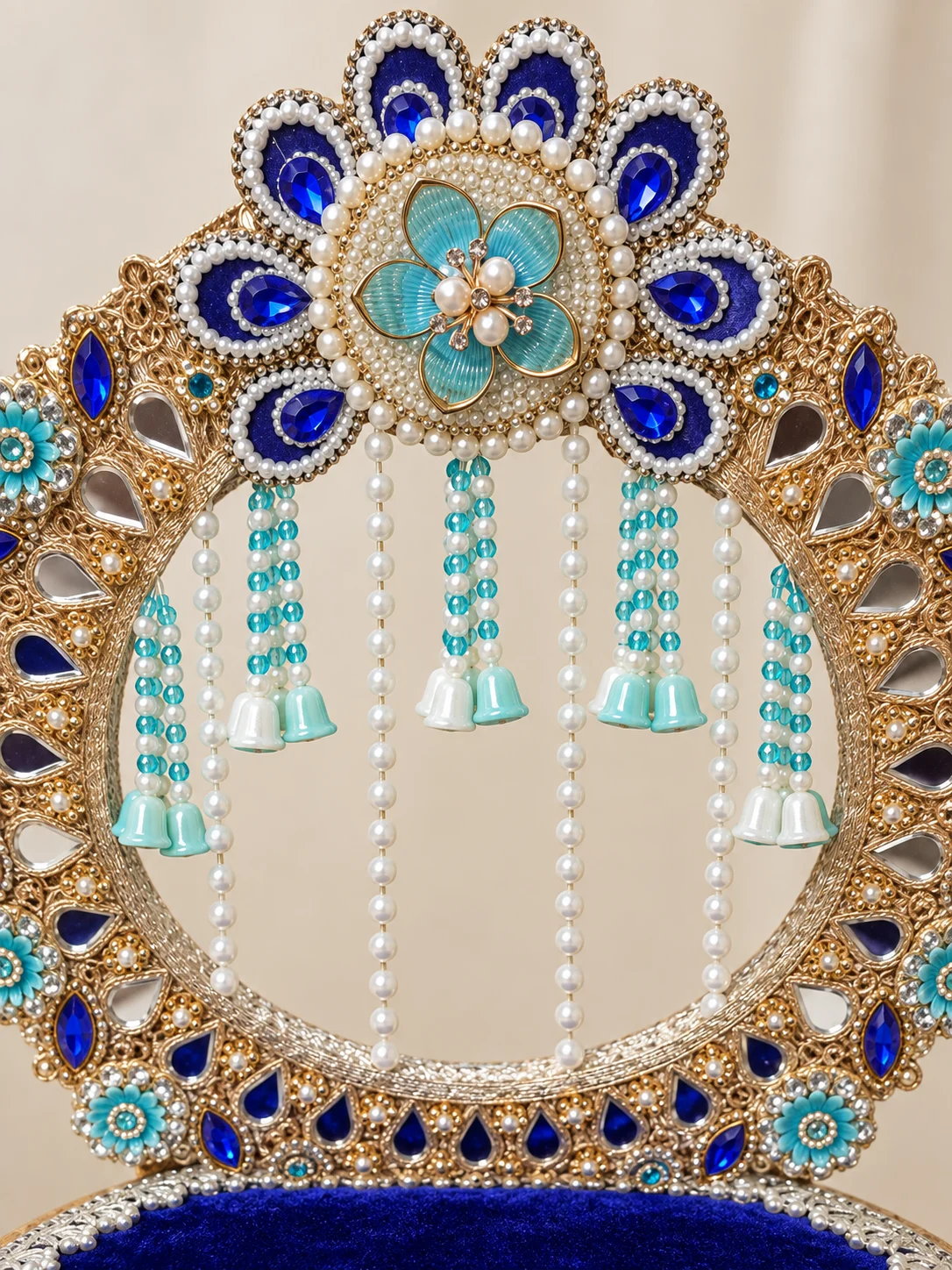 Close-up of the decorative details on Blue Lotus Singhasan