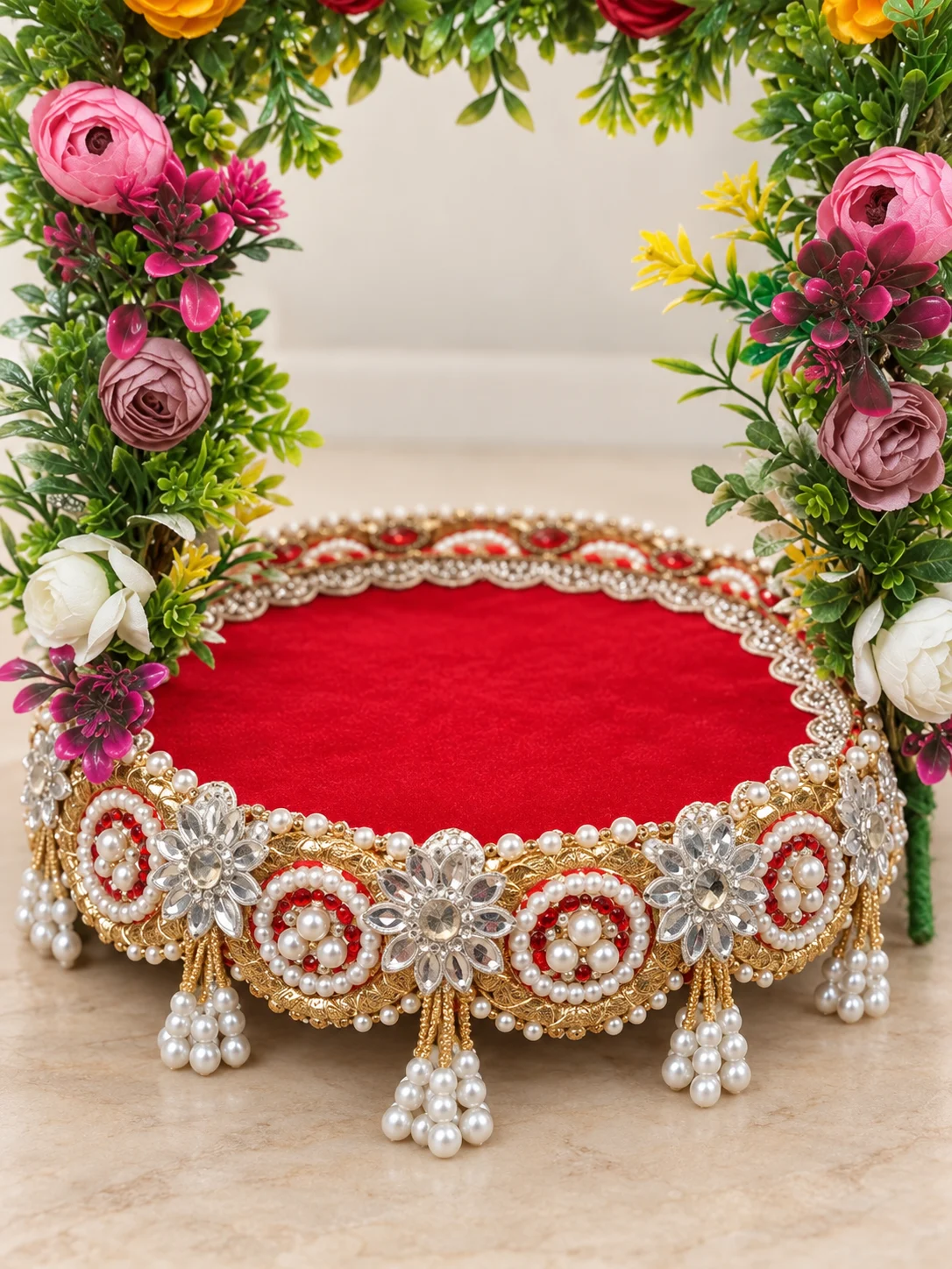 Close-up of the decorative details on Floral Arch Aasan
