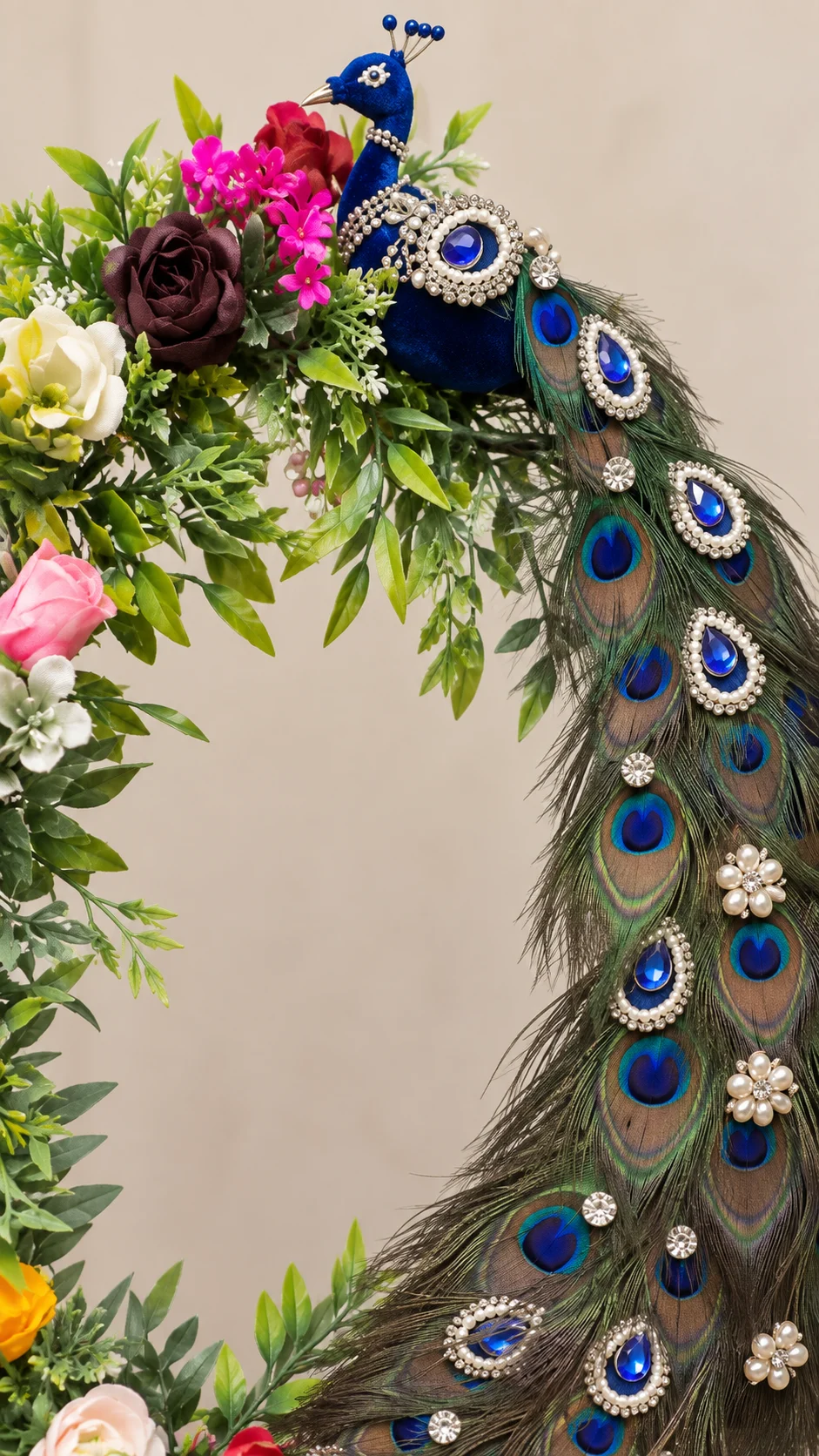 Close-up of the decorative details on Peacock Floral Ring