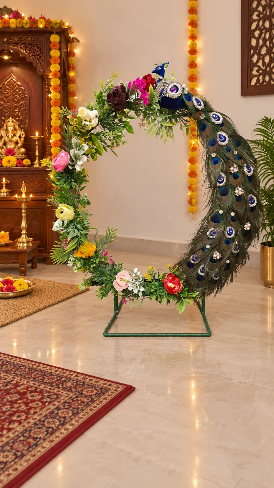 Peacock Floral Ring styled as a floor standing celebration backdrop