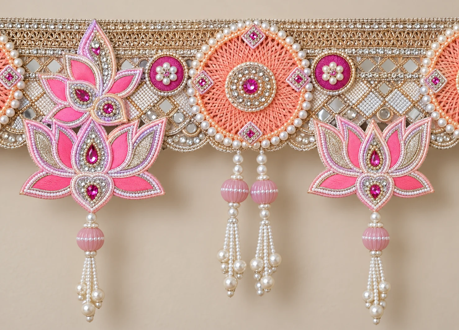Close-up of the decorative details on Pink Lotus Bandhanwar
